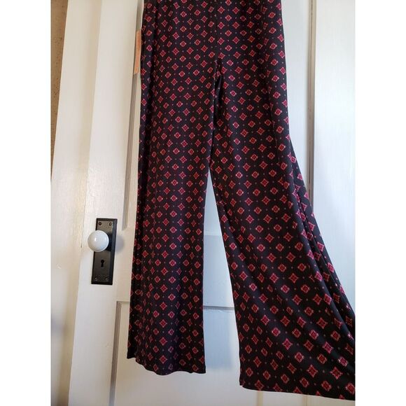 ALMOST A FAMOUS women's pull on w/ bow tie black red print soft wide legpants XL - Picture 2 of 9